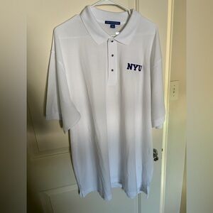 White NYU men’s polo shirt